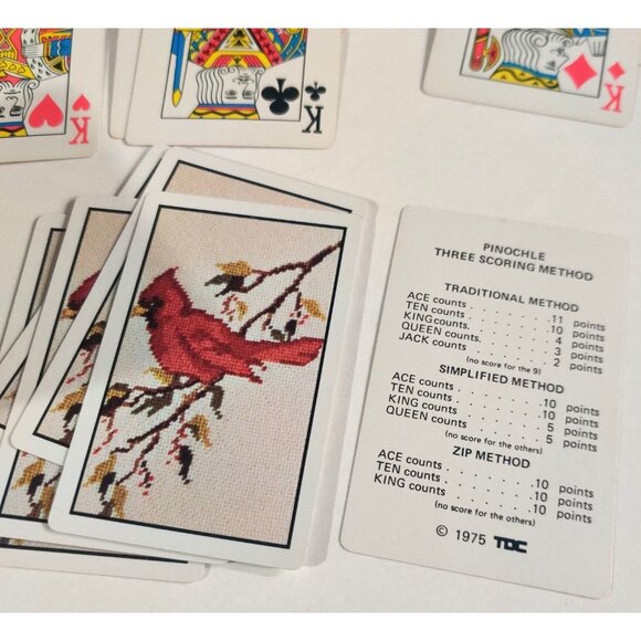 Vtg TDC Plastic Playing Cards Cardinal Bird Double Deck W/ Case Pinochle 1975 - Picture 5 of 9
